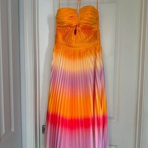 Vibrant Orange and Pink Pleated Dress